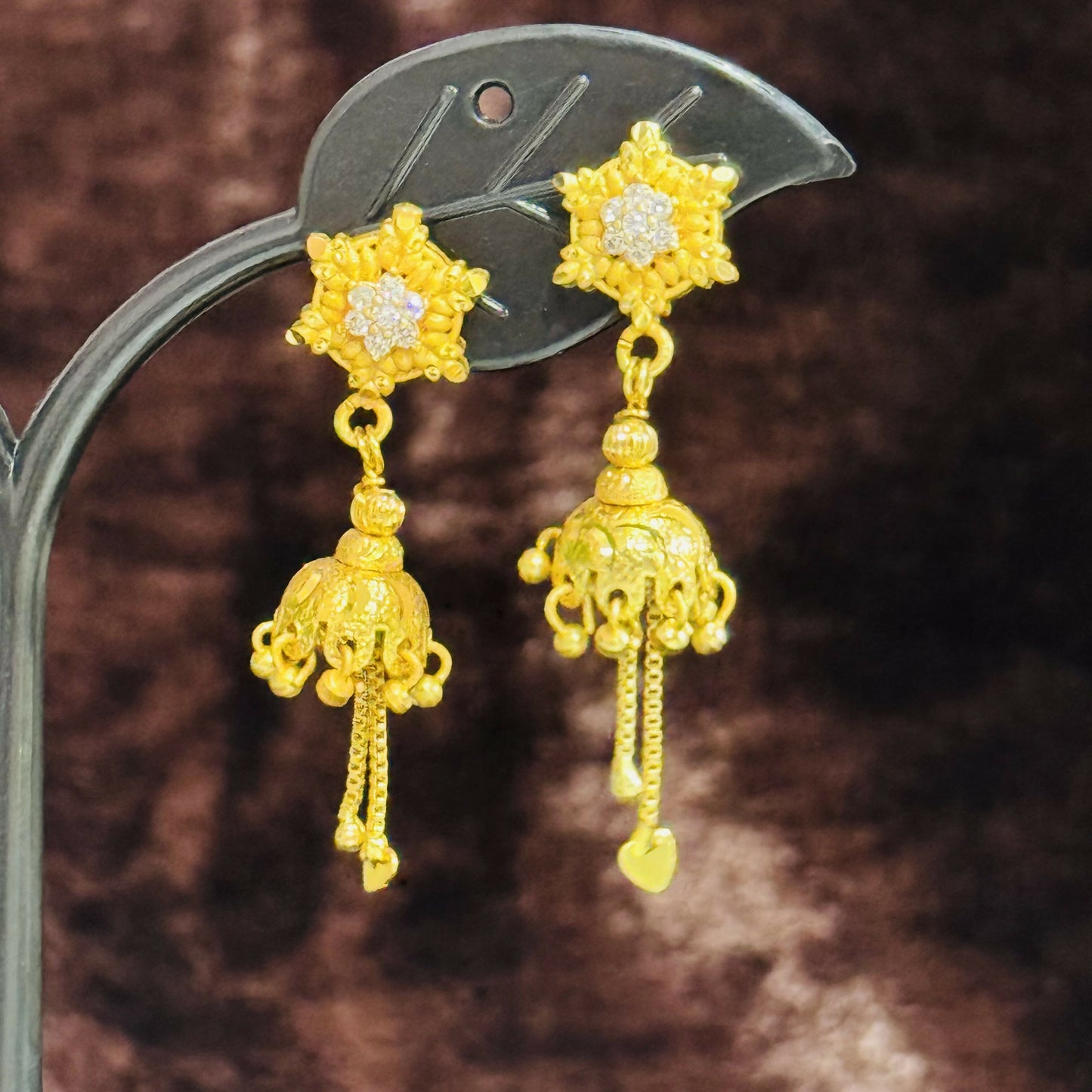 Designer Star Shape Stud with Antique Jhumki Drops