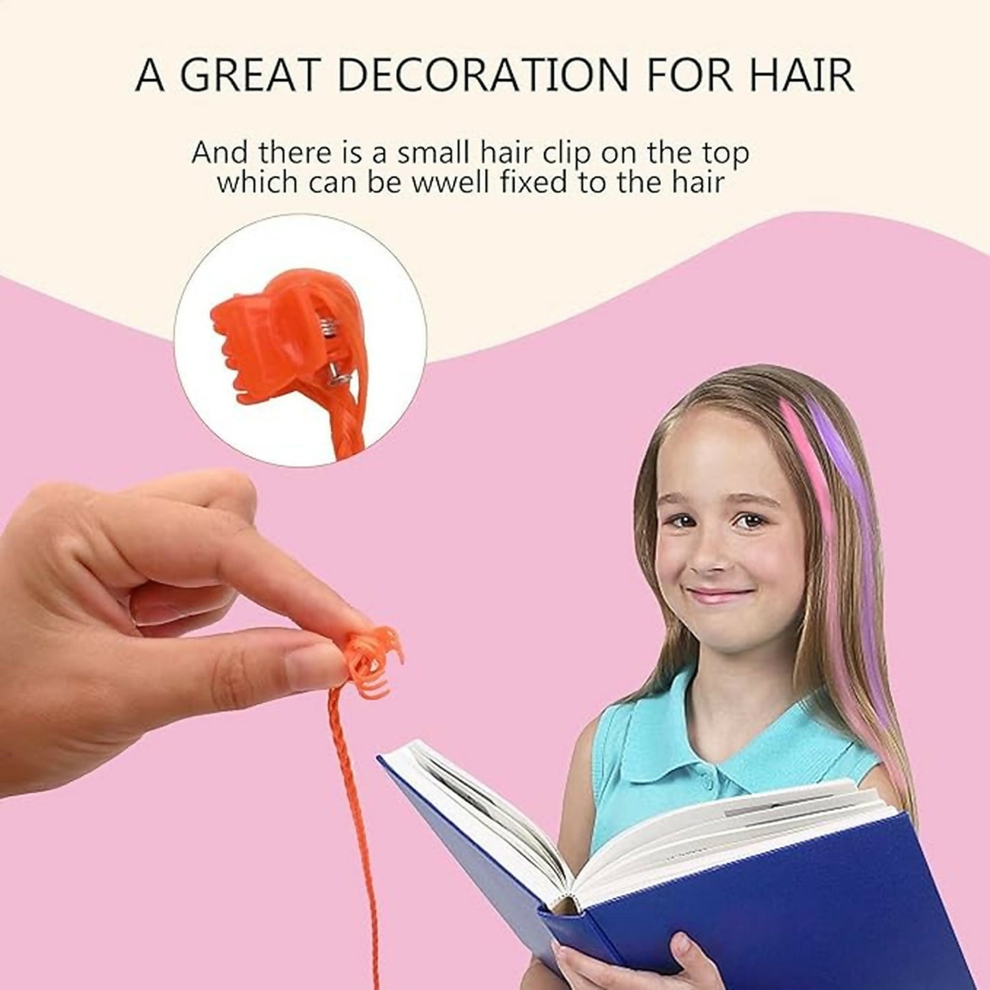 Kids Hair Braid Extensions with Clips | Fun Party Hair Accessories Pack of 6