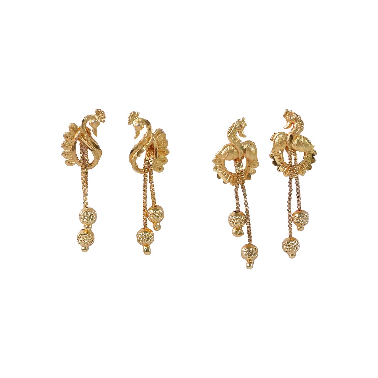 Classic Peacock Gold-Plated Dangling Earrings for Festive Wear (2 Pair)