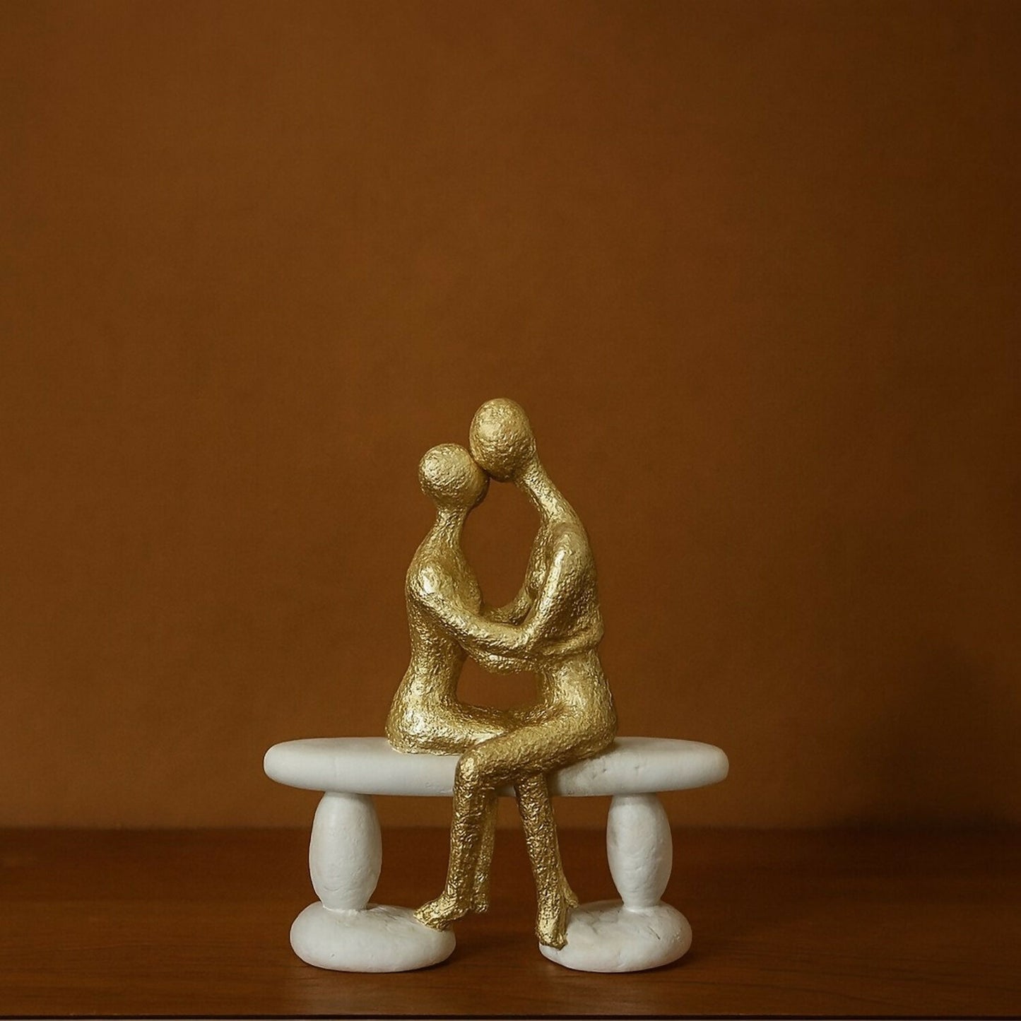 Golden Couple Sitting on Bench Showpiece for Home Decor & Romantic Gifting