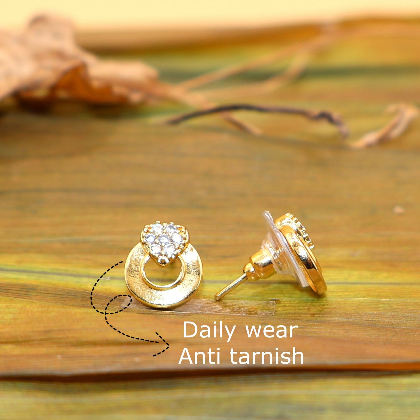 Dainty Diamond & Gold Circle Stud Earrings for Women 7 Girls