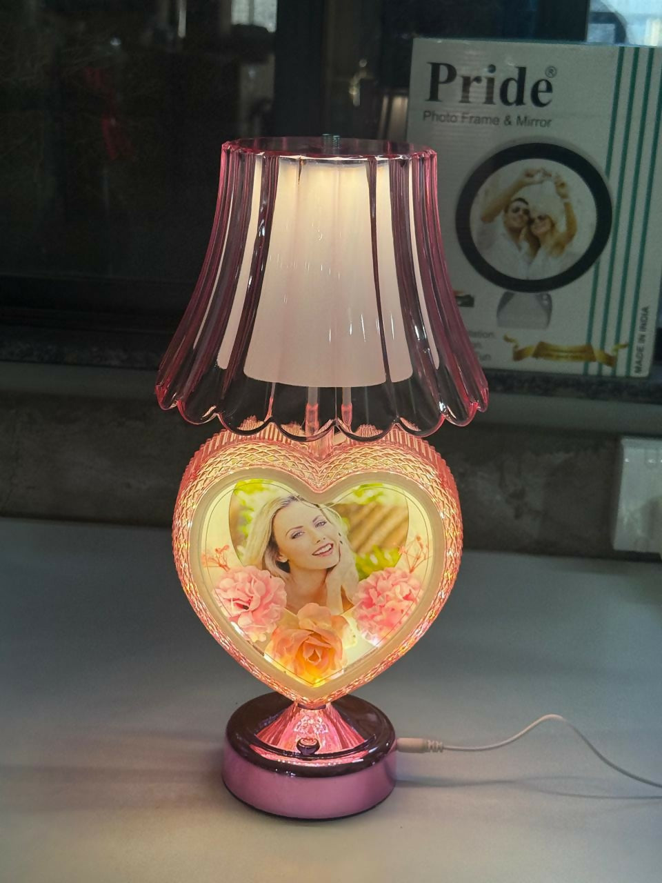 Heart Shape Photo Table Lamp with Shade for Bedroom & Gift Decor