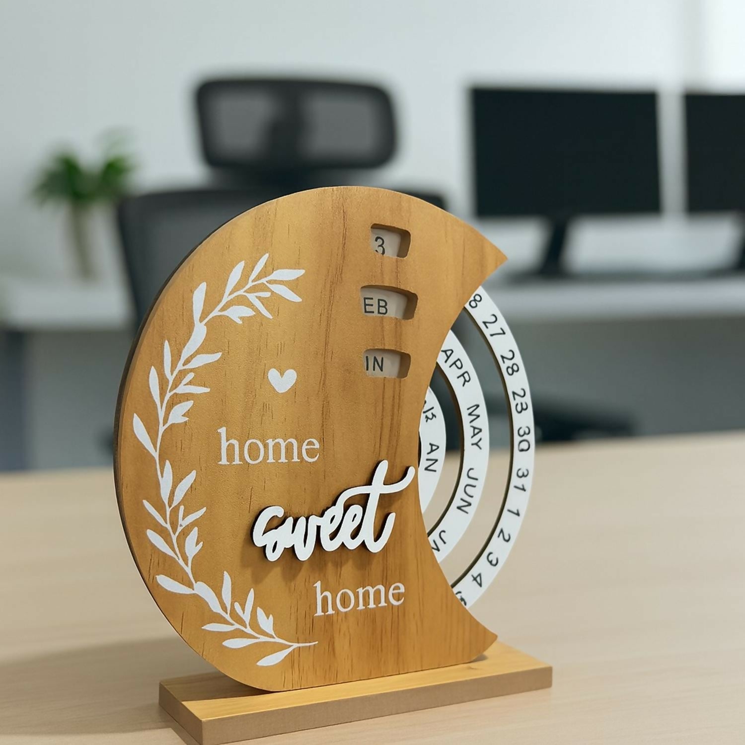 Rustic Wooden Perpetual Desk Calendar – “Home Sweet Home” Decorative Wooden Block Calendar with Rotating Date, Month & Day Display – Reusable Tabletop Organizer for Office, Study & Home Décor