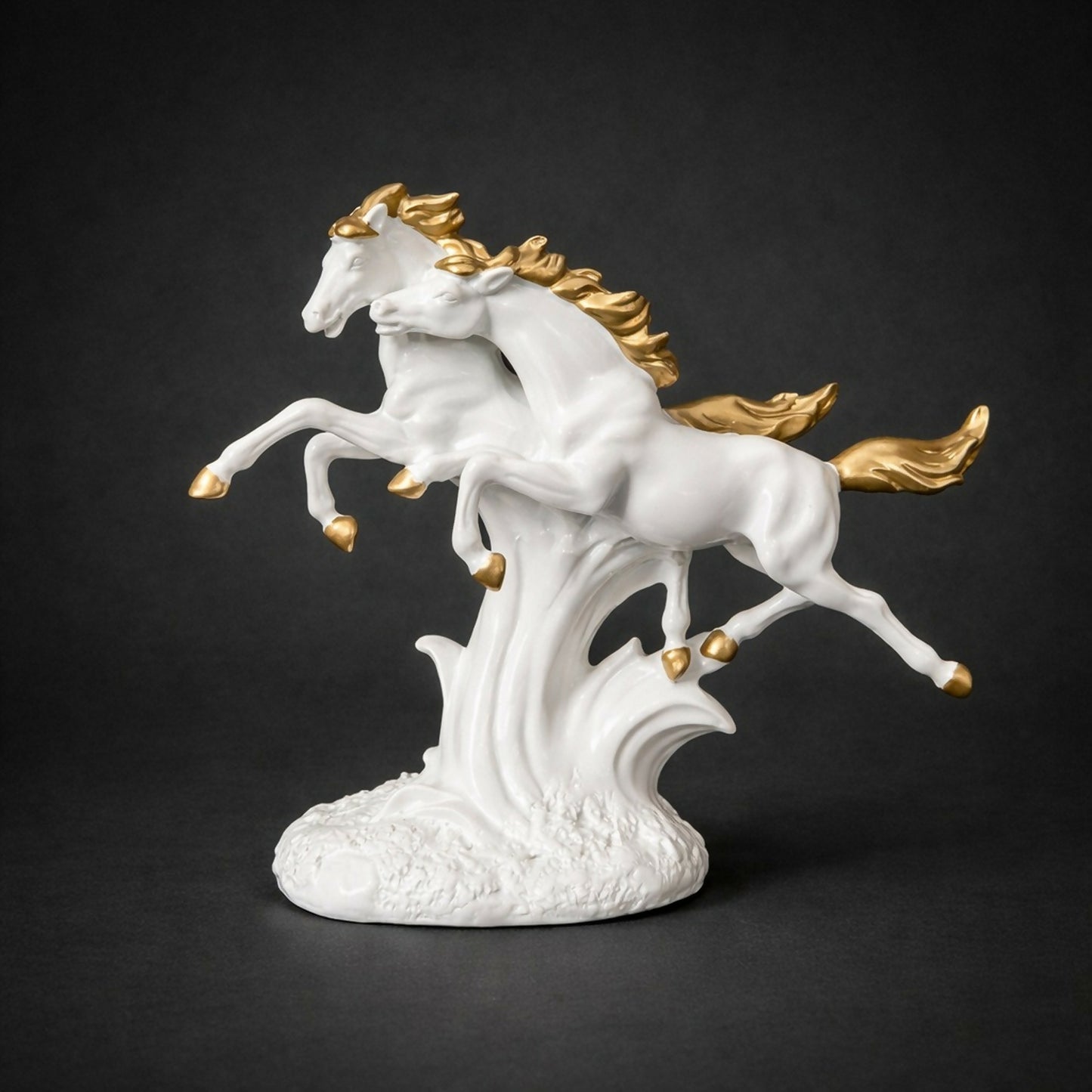 Running Horse Pair Showpiece for Home Decor | White & Gold Finish