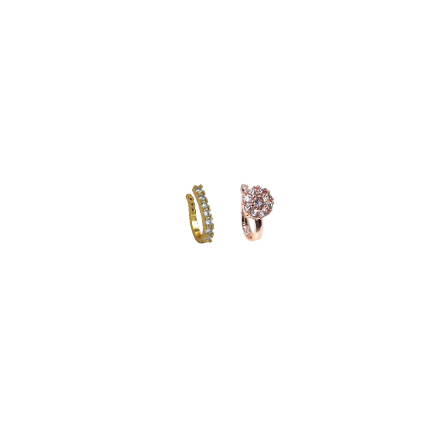 Non-Pierced CZ Nath Set (Clip-On): Gold, Silver, Rose Gold Combo Pack of 2