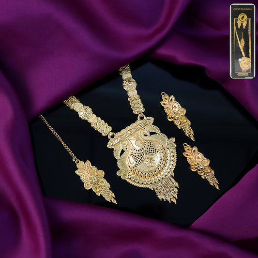 Heritage-Inspired Gold-Plated Long Necklace Set for Festive & Ceremony Wear