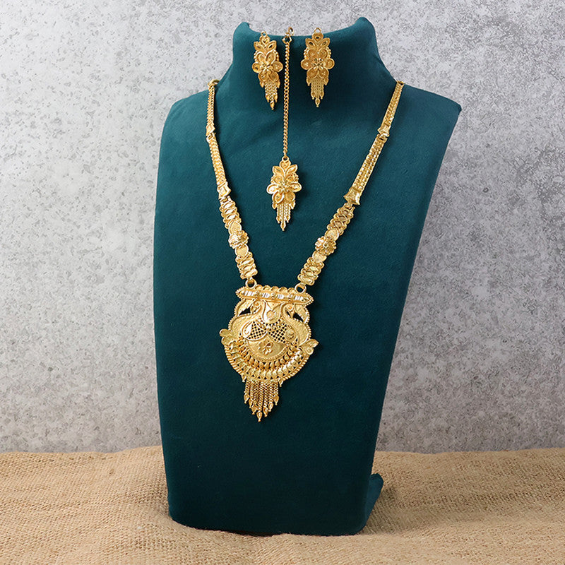 Heritage-Inspired Gold-Plated Long Necklace Set for Festive & Ceremony Wear