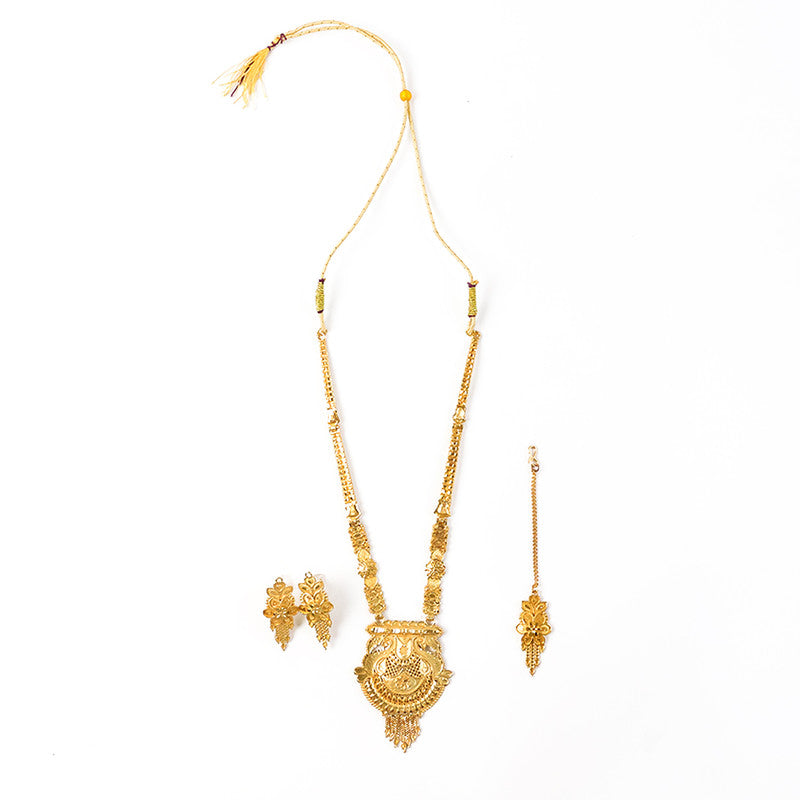 Heritage-Inspired Gold-Plated Long Necklace Set for Festive & Ceremony Wear