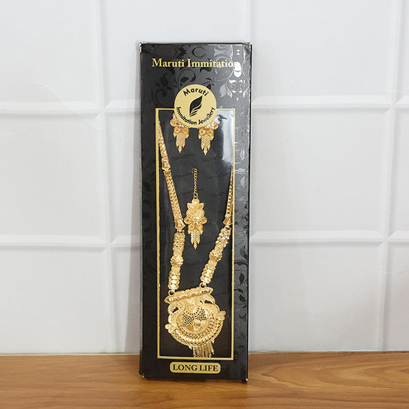 Heritage-Inspired Gold-Plated Long Necklace Set for Festive & Ceremony Wear