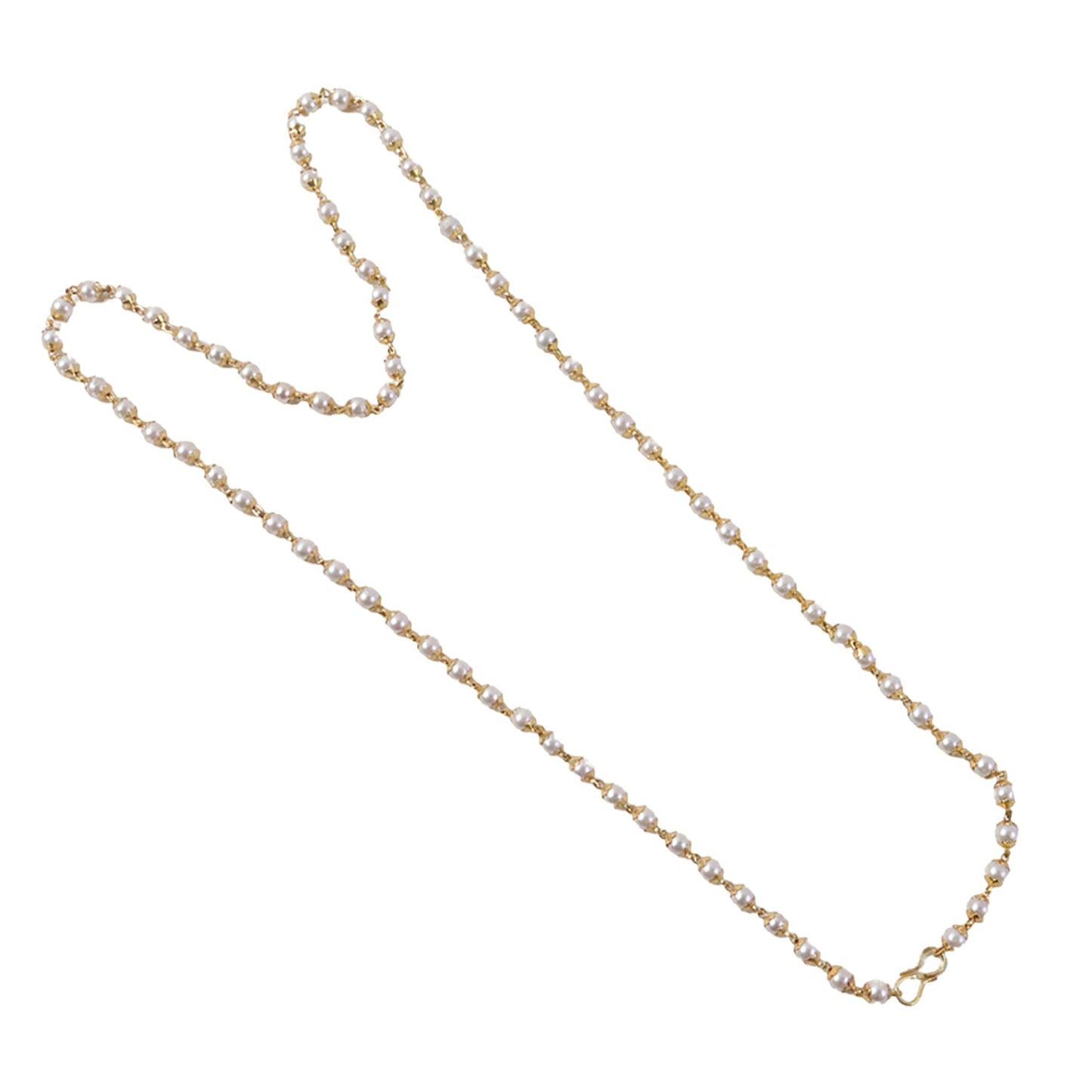 Pearl Beaded Long Necklace – Elegant Gold-Tone Chain Jewellery