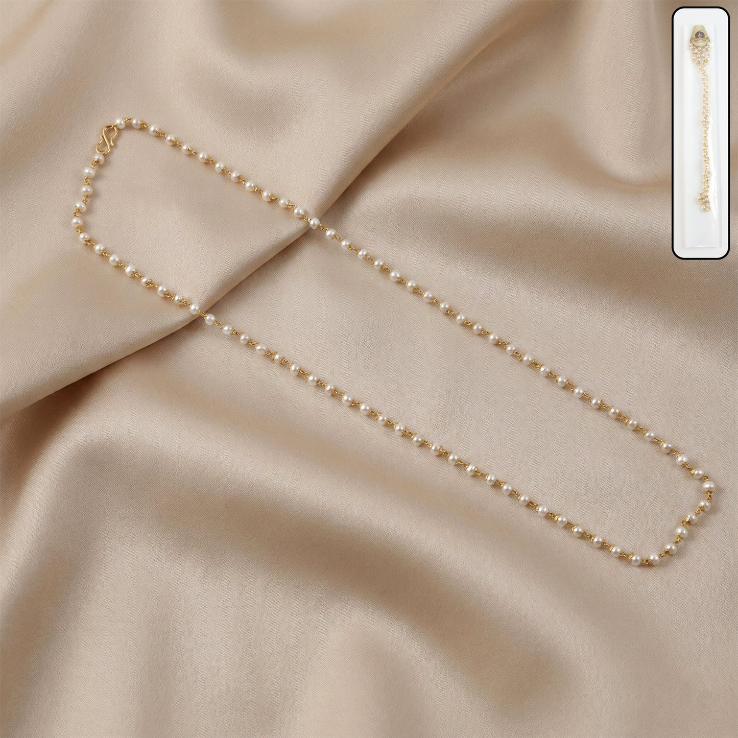 Elegant Pearl Beaded Long Necklace with Gold-Tone Link Chain (1Pc)