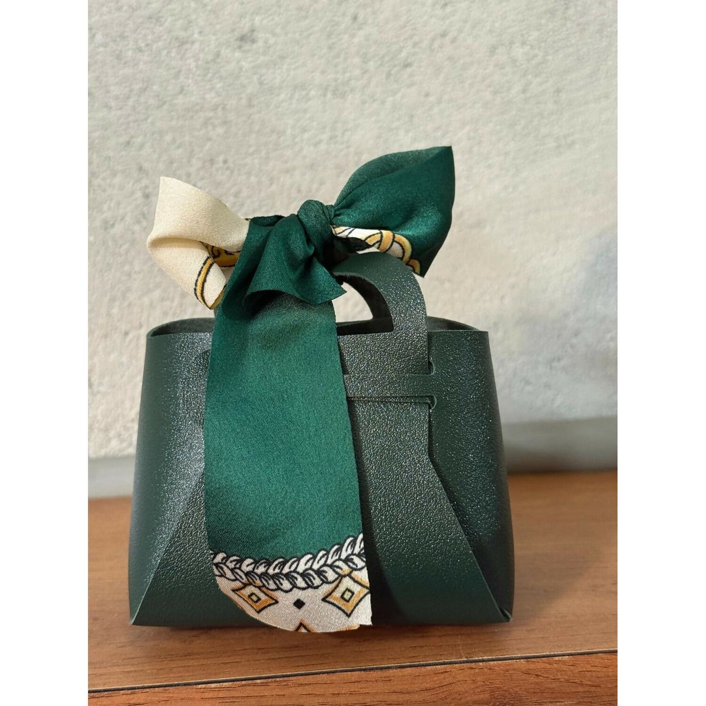 Women’s Green Mini Handbag with Scarf Handle | Compact Stylish Daily Purse