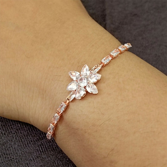 Rose Gold Plated Ad Stone Floral Adjustable Bracelet
