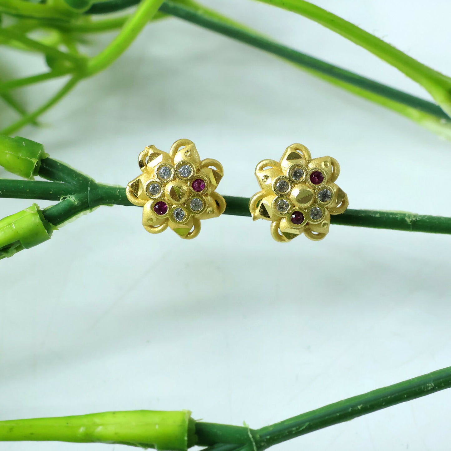 Vintage-inspired floral earrings with crystal embellishments