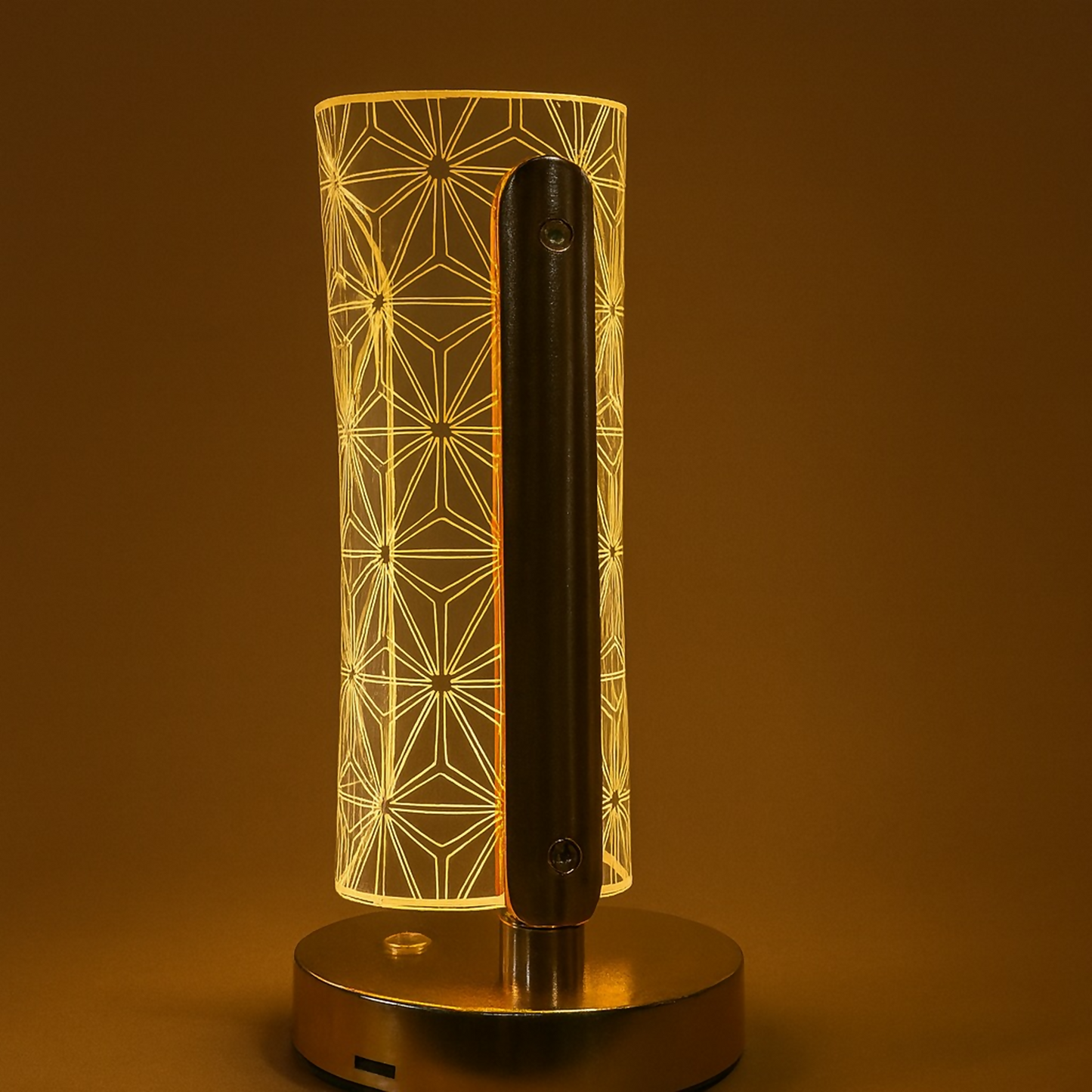 Golden LED Geometric Table Lamp with Acrylic Light Panel