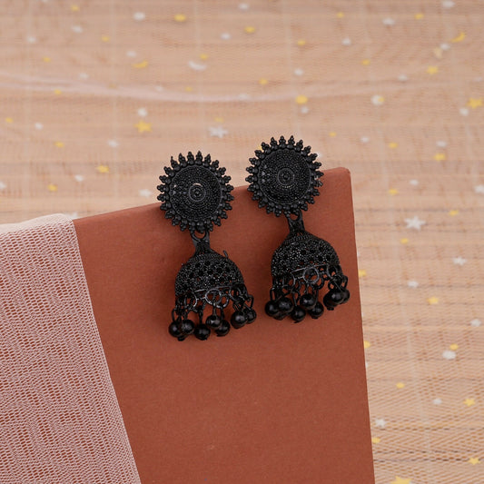 Black Oxidised Jhumka Earings
