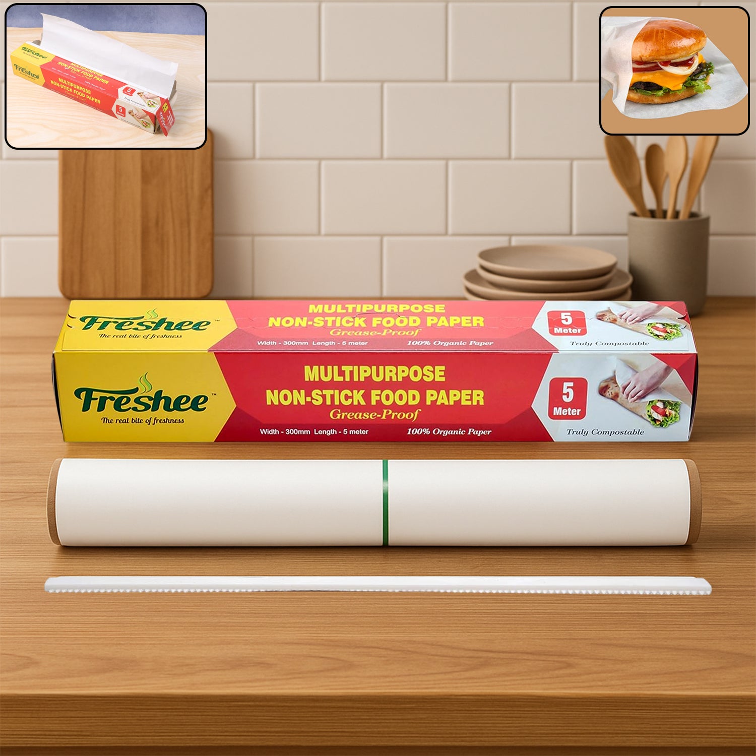 Freshee Multipurpose Grease-Proof & Non-Stick Food Paper Roll — 300 mm × 5 meter