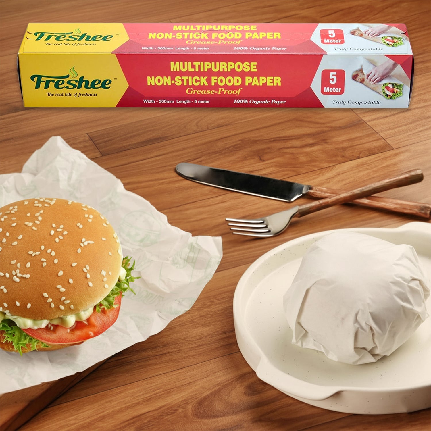 Freshee Multipurpose Grease-Proof & Non-Stick Food Paper Roll — 300 mm × 5 meter