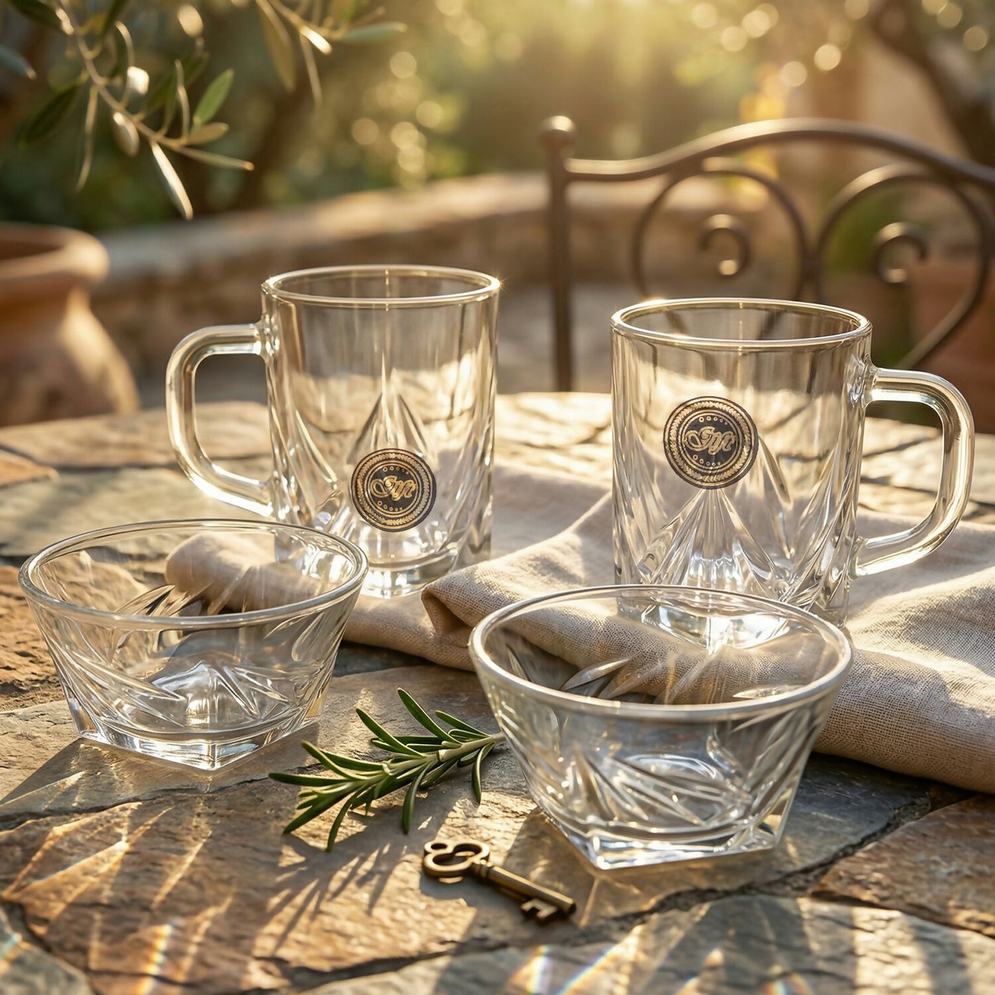 Black Berry 4-Piece Glassware Gift Set - 2 Elegant Coffee Mugs & 2 Crystal Snacks Bowls | Premium Transparent Crockery Set for Home & Gifting