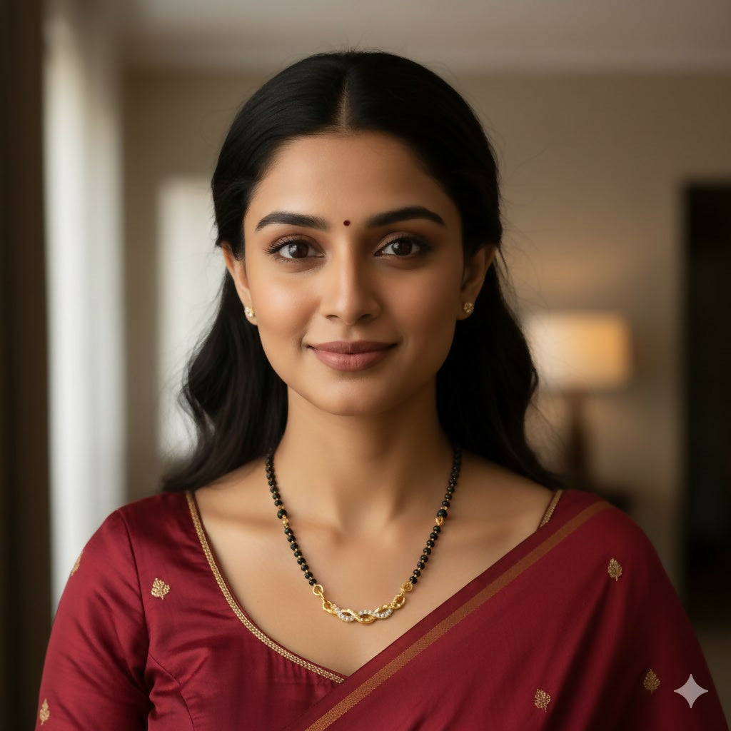 Gold Plated Infinity AD Mangalsutra with Black Beads