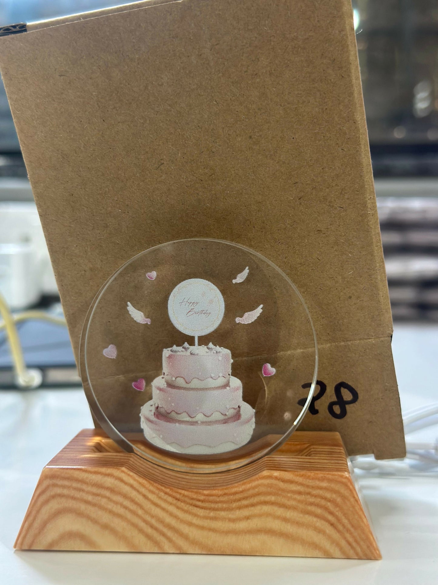 Happy Birthday Acrylic LED Lamp with Wooden Base | Birthday Night Light