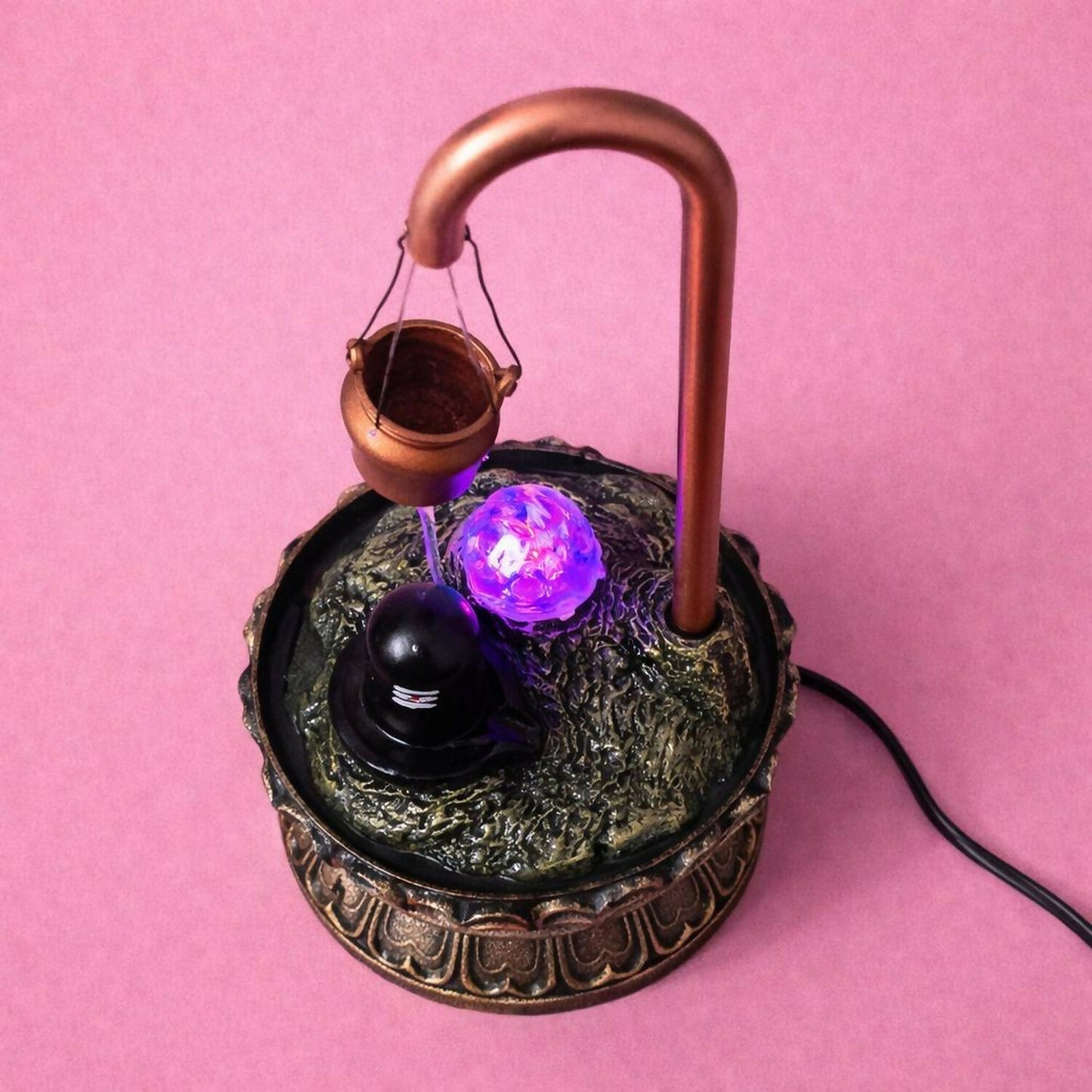 Shivling Water Fountain with LED Light Decorative Tabletop Waterfall Showpiece