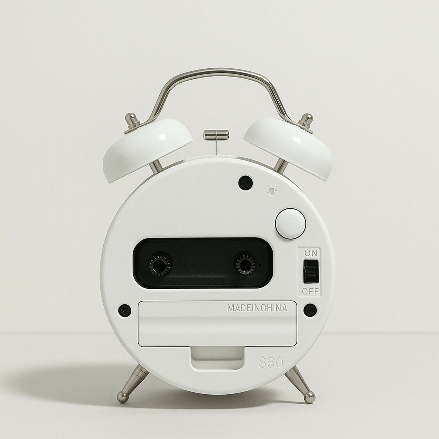 White Twin Bell Alarm Clock – Retro Loud Desk Clock with Multicolor Numbers