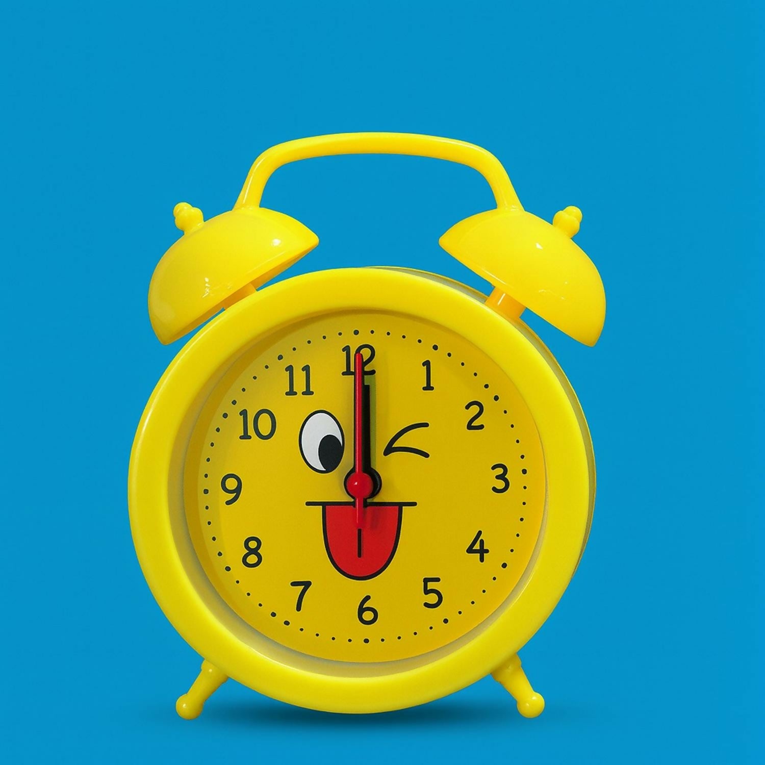 Yellow Smiley Face Twin Bell Alarm Clock for Kids | Cute Cartoon Expression Table Clock | Loud Alarm, Easy-to-Read Numbers, Battery Operated Decorative Desk & Bedside Clock for Home, Study, Bedroom & Gifts