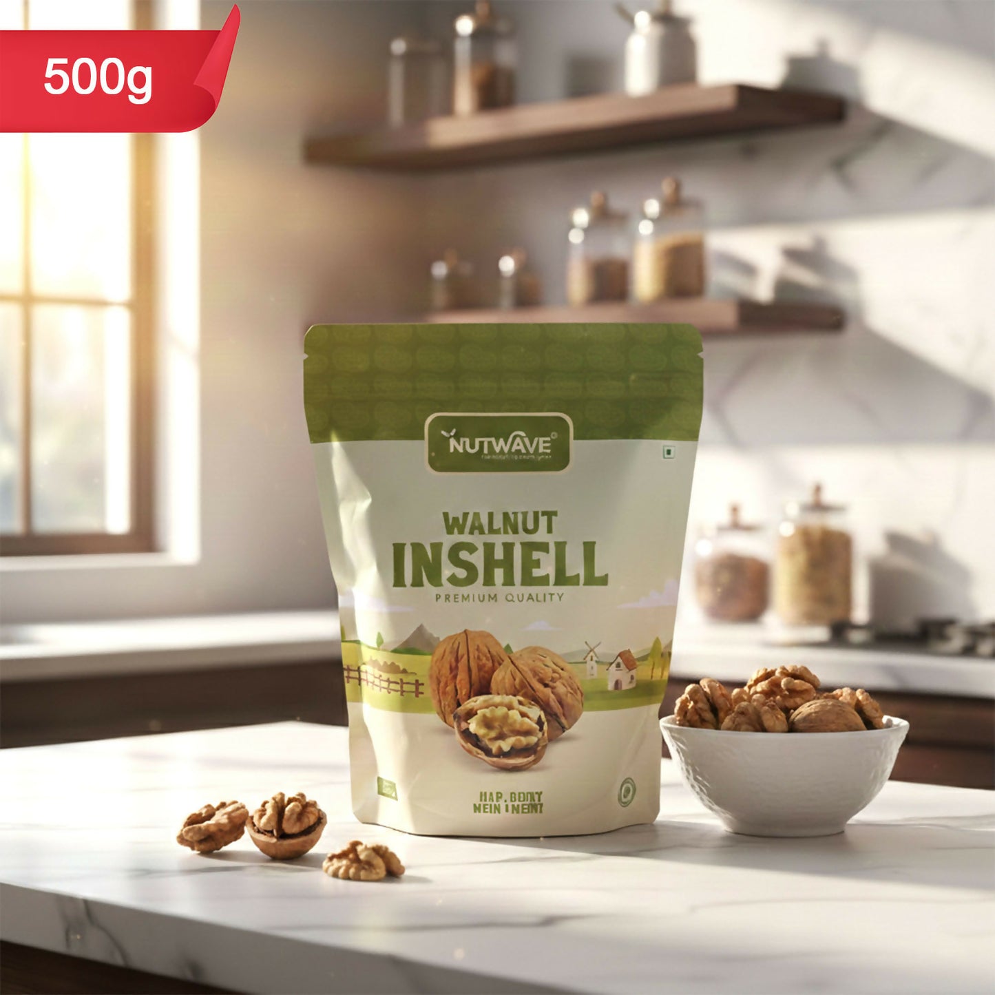 Nutwave Premium Walnut In-Shell, Whole Akhrot with Shell Protein Packed, Rich in Antioxidants (500Gm)