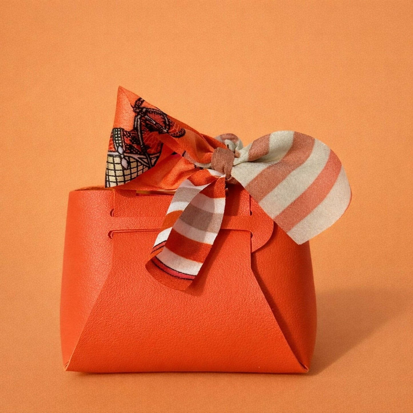 Women’s Structured Mini Handbag with Printed Scarf Handle | Compact Stylish Purse