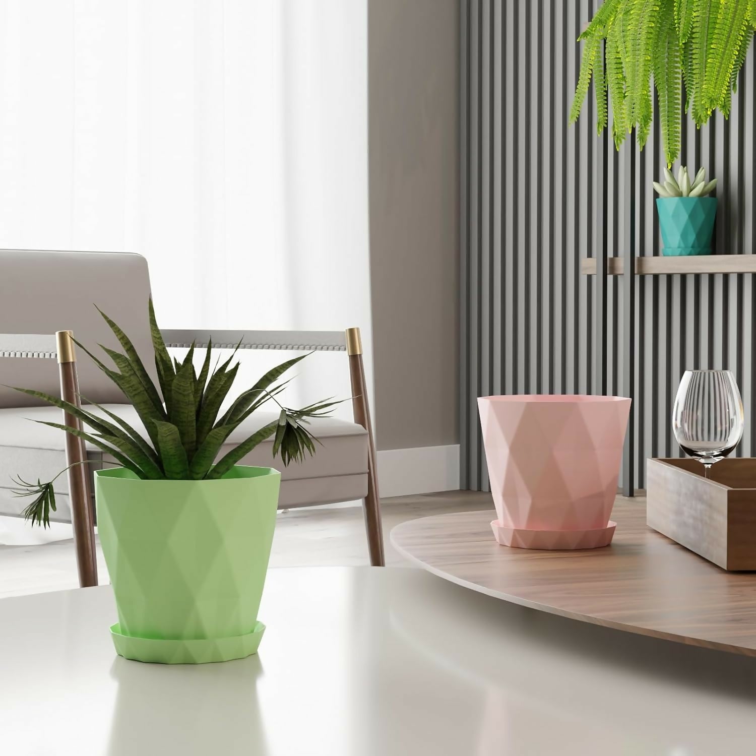 DIAMOND FLOWER POTS SET OF 5