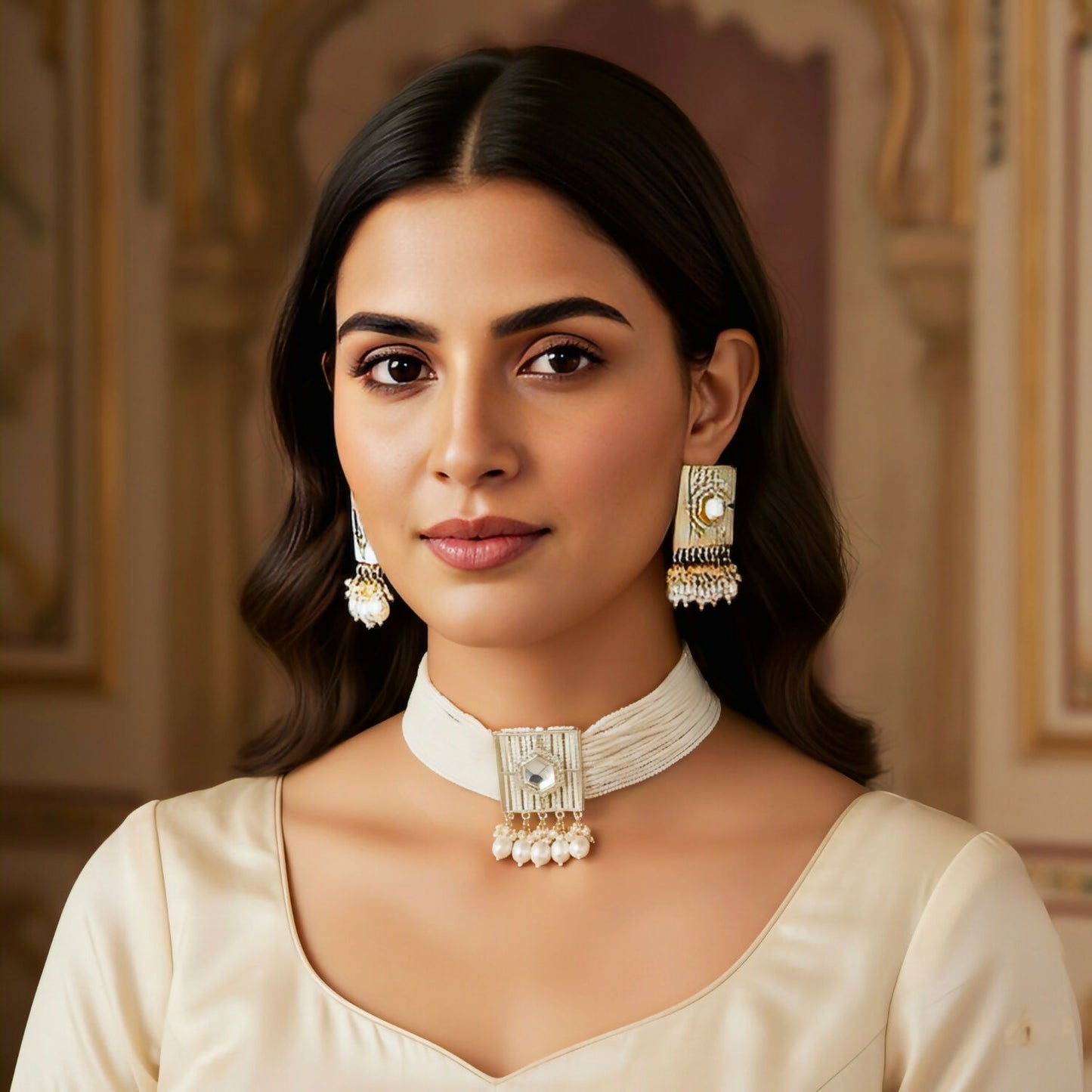 Beautifully Premium Quality Pearl Choker Necklace With Beautiful Earrings