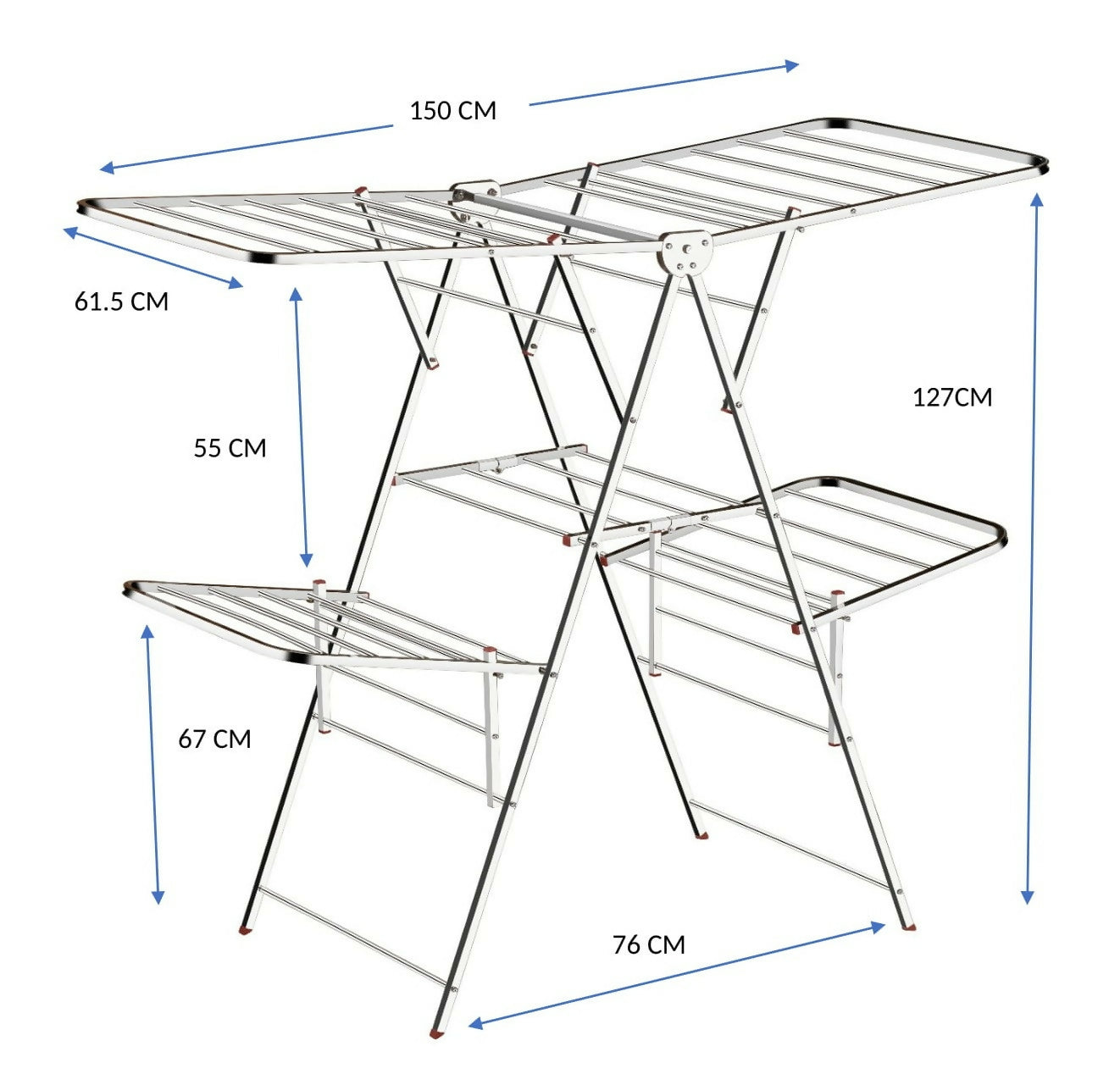 Double-Layer Foldable Stainless Steel Clothes Drying Rack | Heavy-Duty | Rust-Proof | 150x76x127 cm