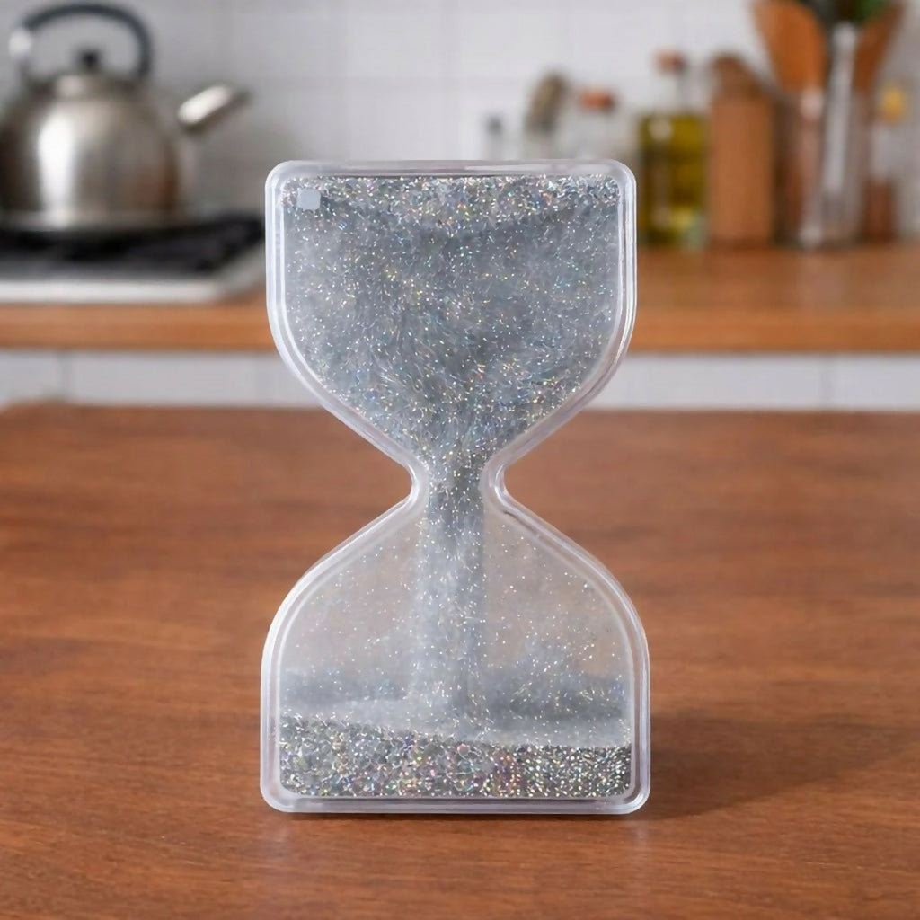 Decorative silver glitter liquid hourglass timer