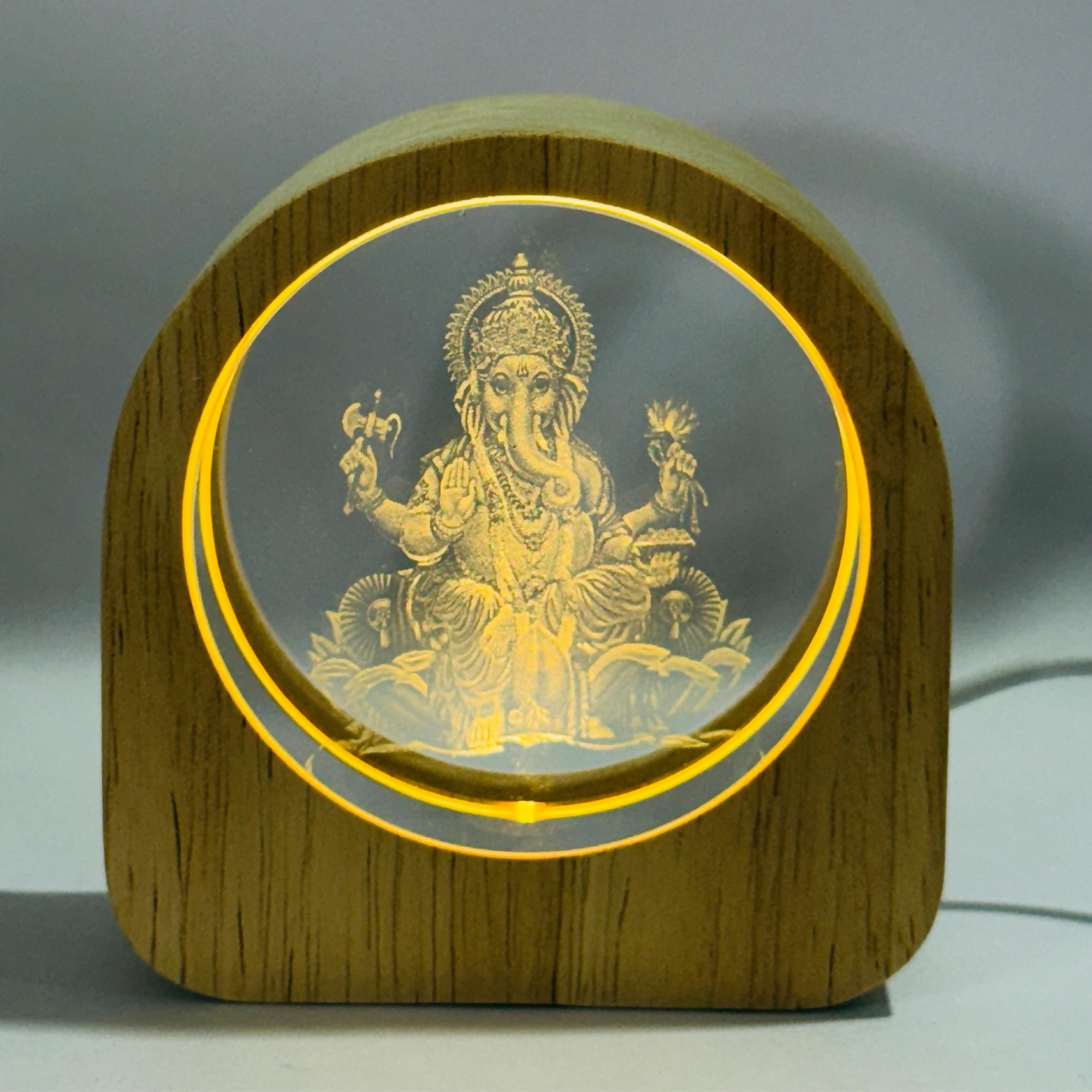 Ganesh LED Crystal Night Lamp with Wooden Base for Home Décor