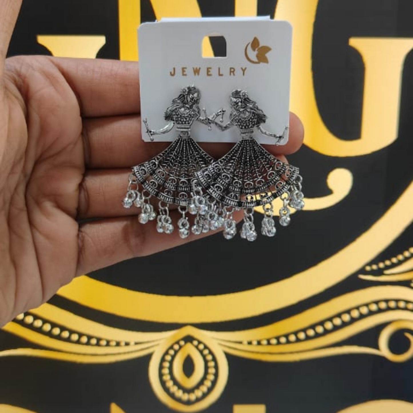 Oxidised Silver Dancing Doll Jhumka Earings