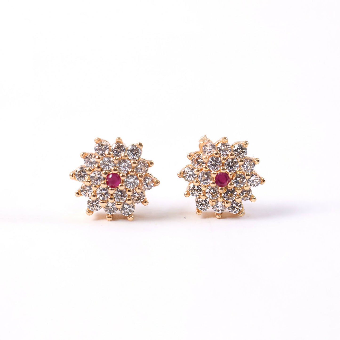 Floral CZ Stud Earrings with Center Stone for Daily & Party Wear