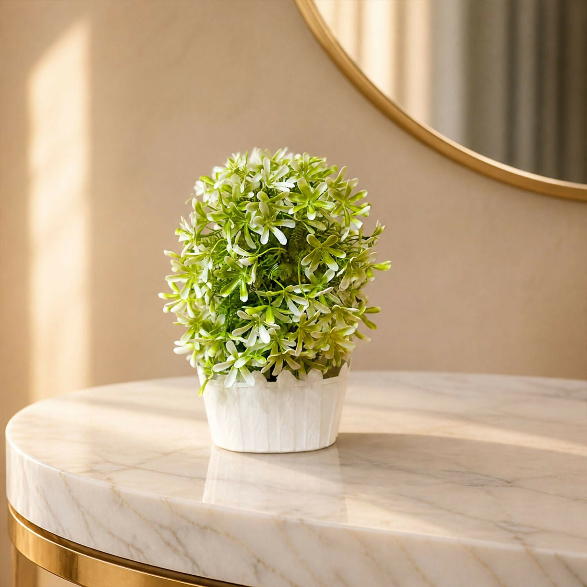 Artificial Green White Flower Plant Decorative Pot Home Office Table Centerpiece Decor