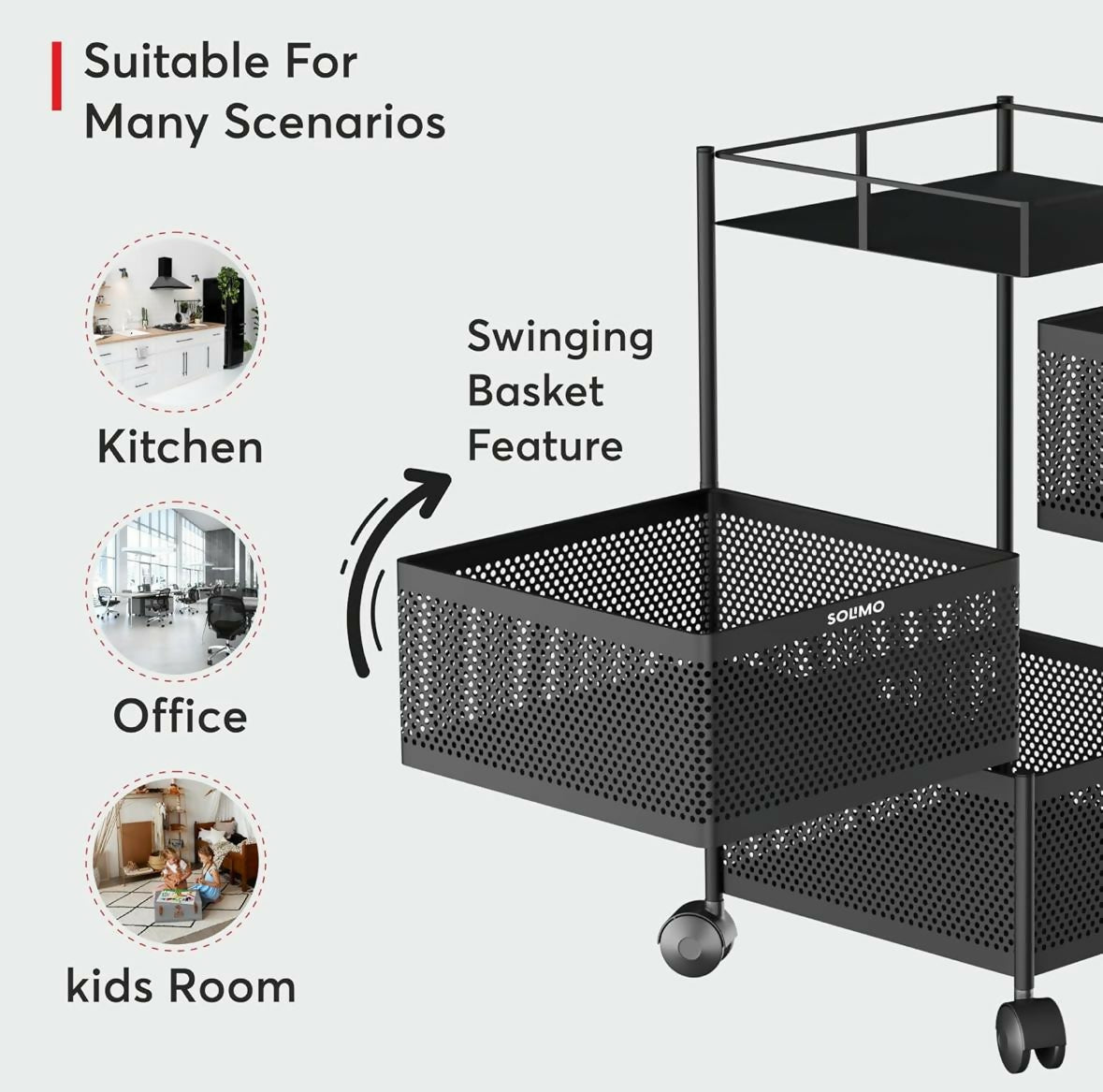 Rust-resistant stainless steel kitchen trolley with smooth-rolling wheels