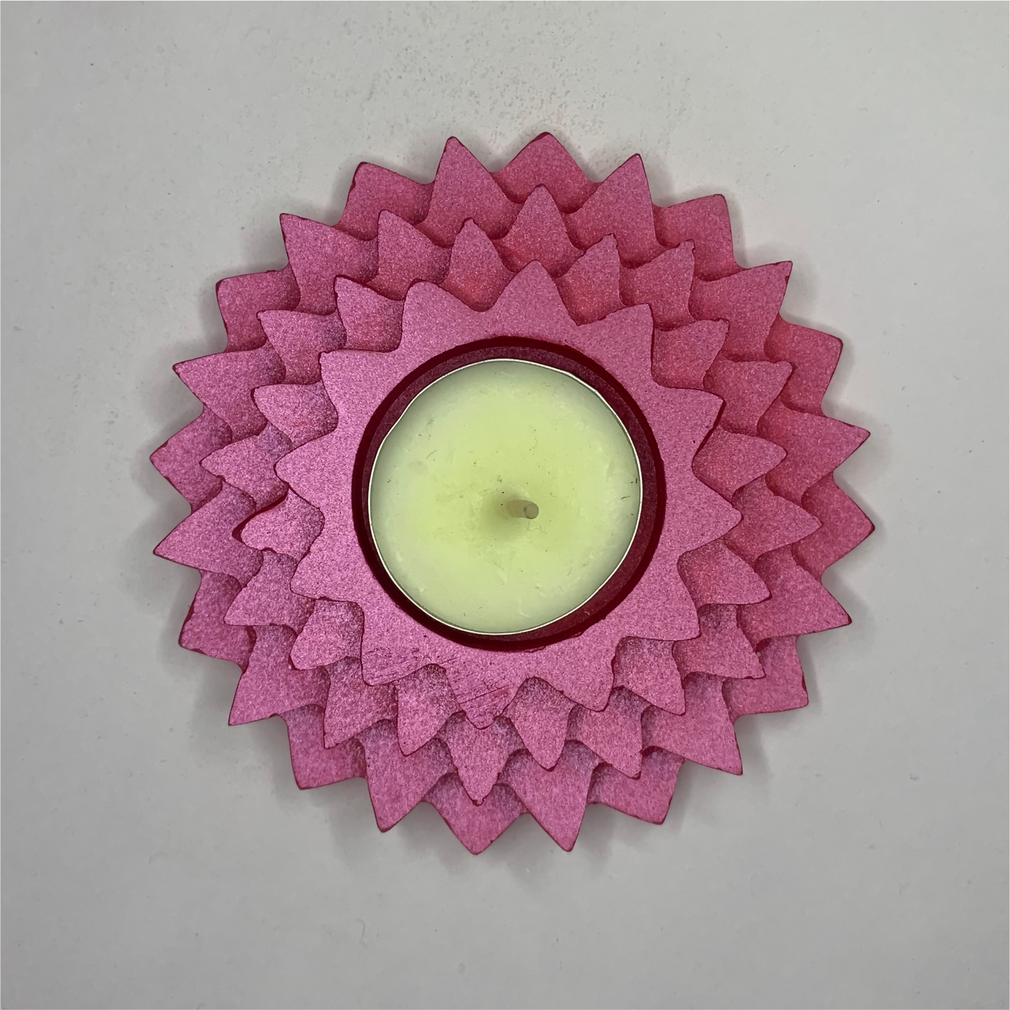 Handmade Flower 5-Step Diya – Metallic Pink | Layered Tealight Holder for Diwali, Pooja & Home Décor | Unique Festival Gift Item