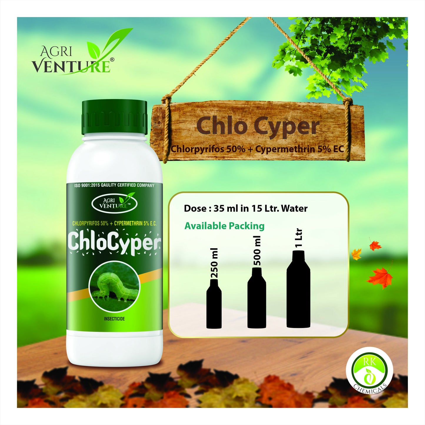 AgriVenture CHLOCYPER ( Chlorpyriphos 50% + Cypermethrin 5% EC ) Insecticides (1000ML)