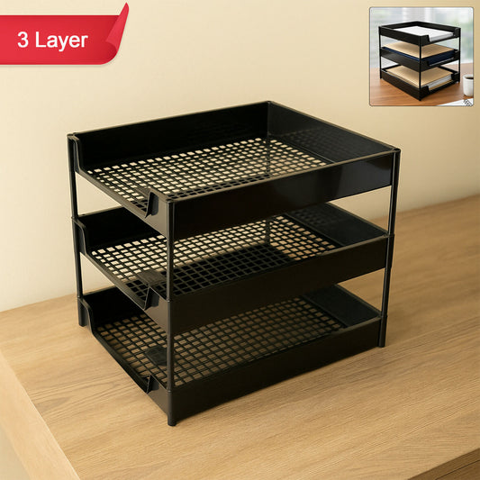 Office Mate 3-Layer Executive Document Tray | Durable Plastic File Organizer for Office (37.5 cm x 27.5 cm x 25.5 cm)