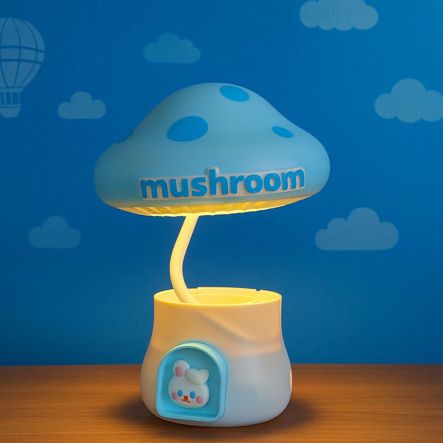 Cute Blue Mushroom LED Night Lamp for Kids Bedroom, Nursery & Bedside Decor