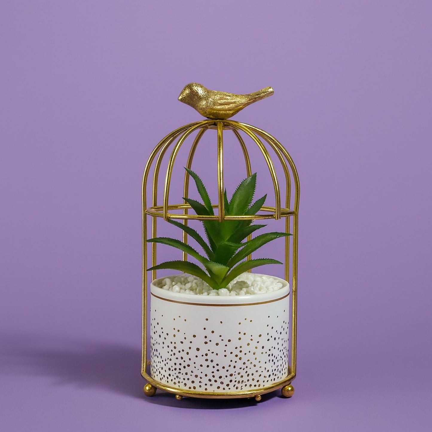 Golden Birdcage Artificial Plant Decor for Home, Office & Tabletop Decoration