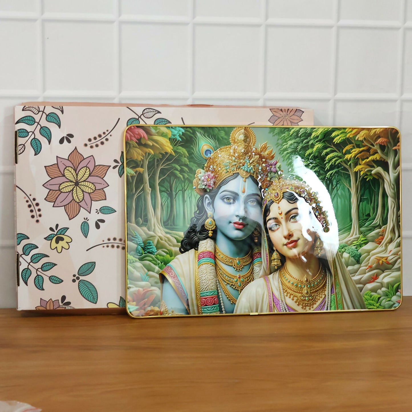 Radha Krishna Wall Frame Premium Spiritual Decorative Wall Art Home Decor (18x12 Inch)