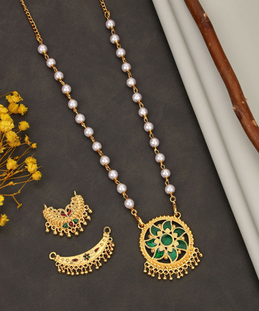 Romantic Gold Ruby Green Mina Work Crystal Heart Necklace Set