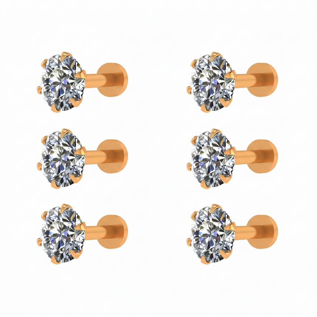 Set of gold plated back nosepins in a combo pack of 6 for daily wear