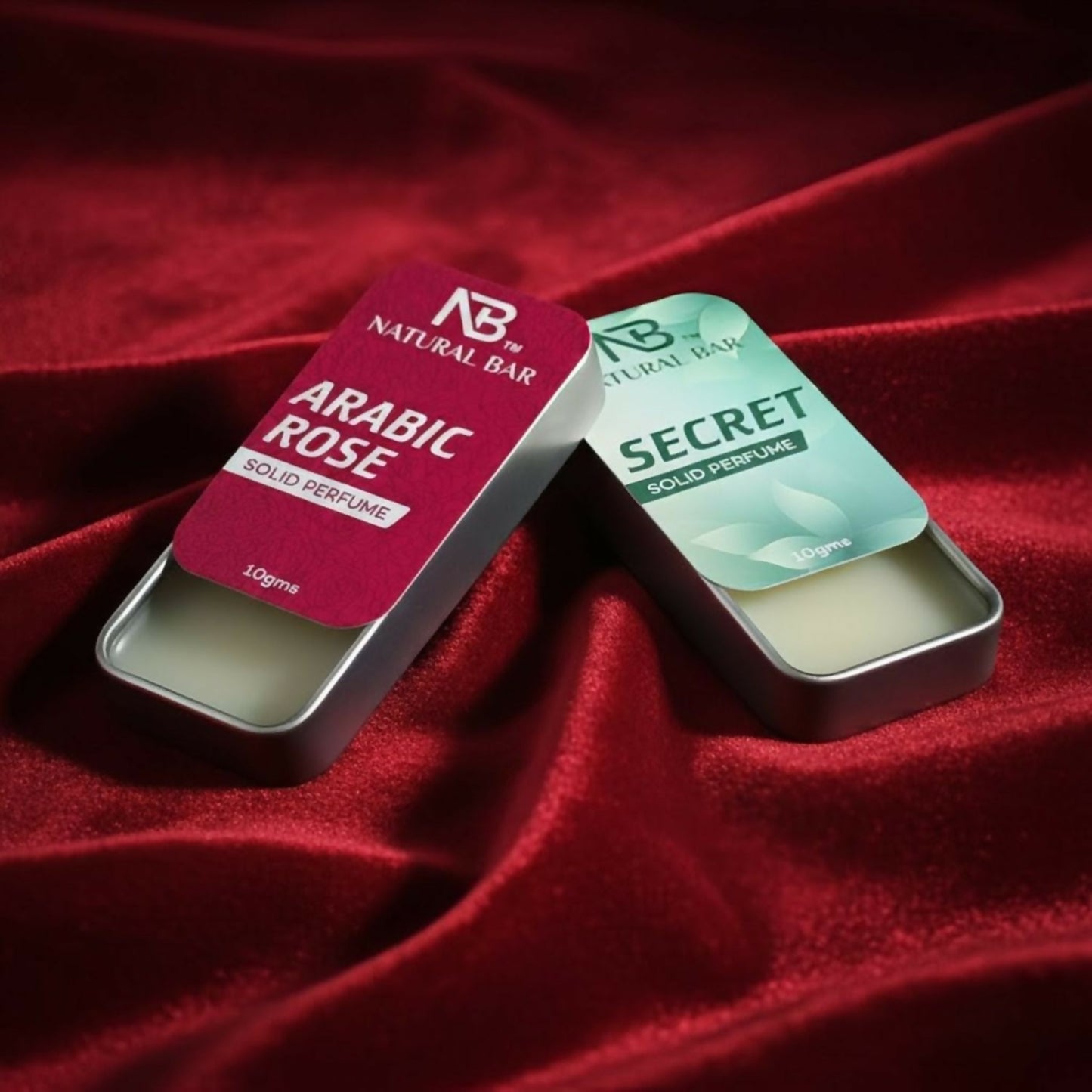 Arabic Rose and Secret Solid Perfume Combo packaging and containers
