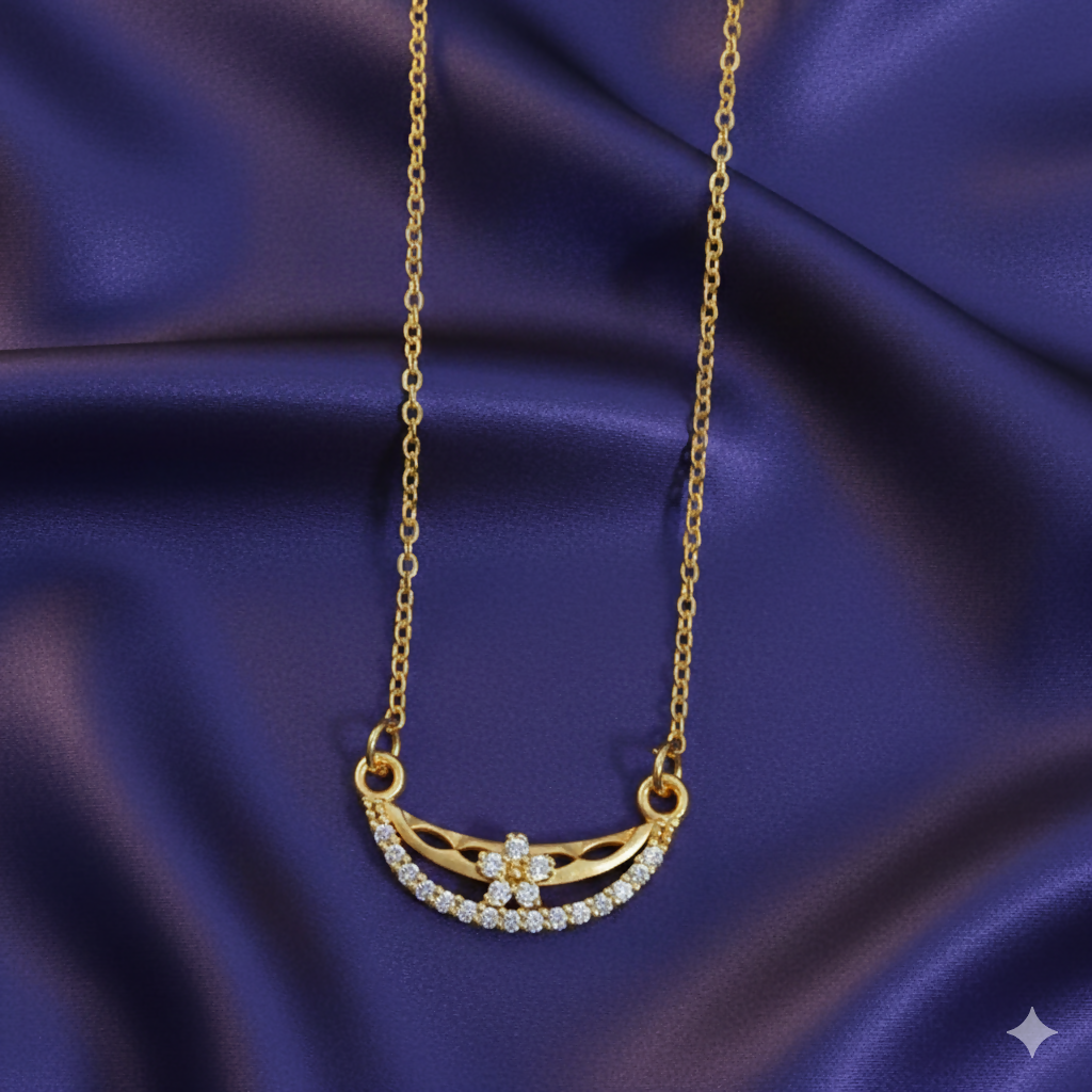 Gold plated Floral Crescent Necklace with cubic AD stones on adjustable chain