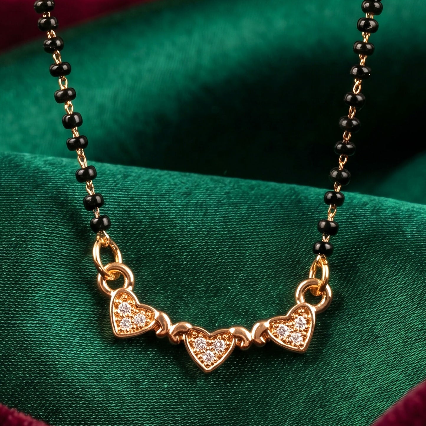Beautifully crafted mangalsutra with crystal stones and black bead chain.